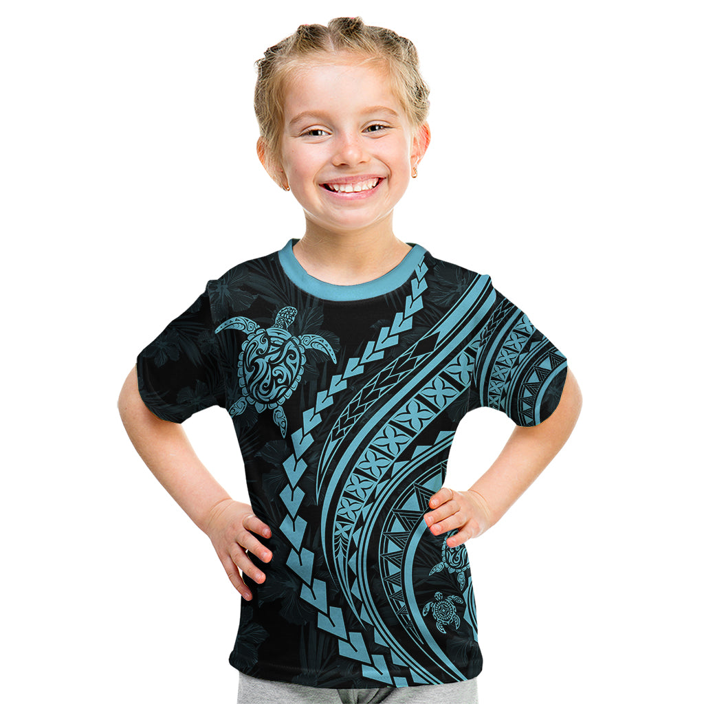 Polynesian Pride Kid T Shirt Turtle Hibiscus Luxury Style - Aquamarine LT7 Aquamarine - Polynesian Pride