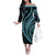 Polynesian Pride Off The Shoulder Long Sleeve Dress Turtle Hibiscus Luxury Style - Aquamarine LT7 Women Aquamarine - Polynesian Pride