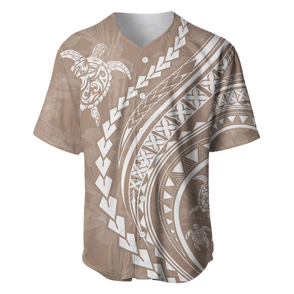 Polynesian Pride Baseball Jersey Turtle Hibiscus Luxury Style - Beige LT7 Beige - Polynesian Pride