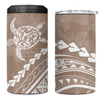 Polynesian Pride 4 in 1 Can Cooler Tumbler Turtle Hibiscus Luxury Style - Beige