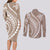 Polynesian Pride Couples Matching Long Sleeve Bodycon Dress and Long Sleeve Button Shirts Turtle Hibiscus Luxury Style - Beige LT7 - Polynesian Pride