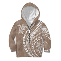 Polynesian Pride Kid Hoodie Turtle Hibiscus Luxury Style - Beige LT7 Zip Hoodie Beige - Polynesian Pride