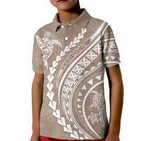 Polynesian Pride Kid Polo Shirt Turtle Hibiscus Luxury Style - Beige LT7 Kid Beige - Polynesian Pride