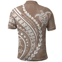 Polynesian Pride Polo Shirt Turtle Hibiscus Luxury Style - Beige LT7 - Polynesian Pride