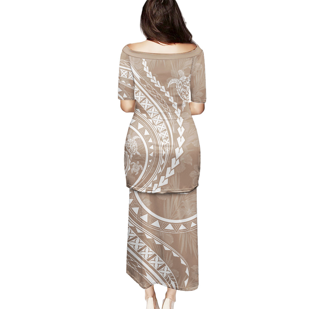 Polynesian Pride Puletasi Turtle Hibiscus Luxury Style - Beige LT7 - Polynesian Pride