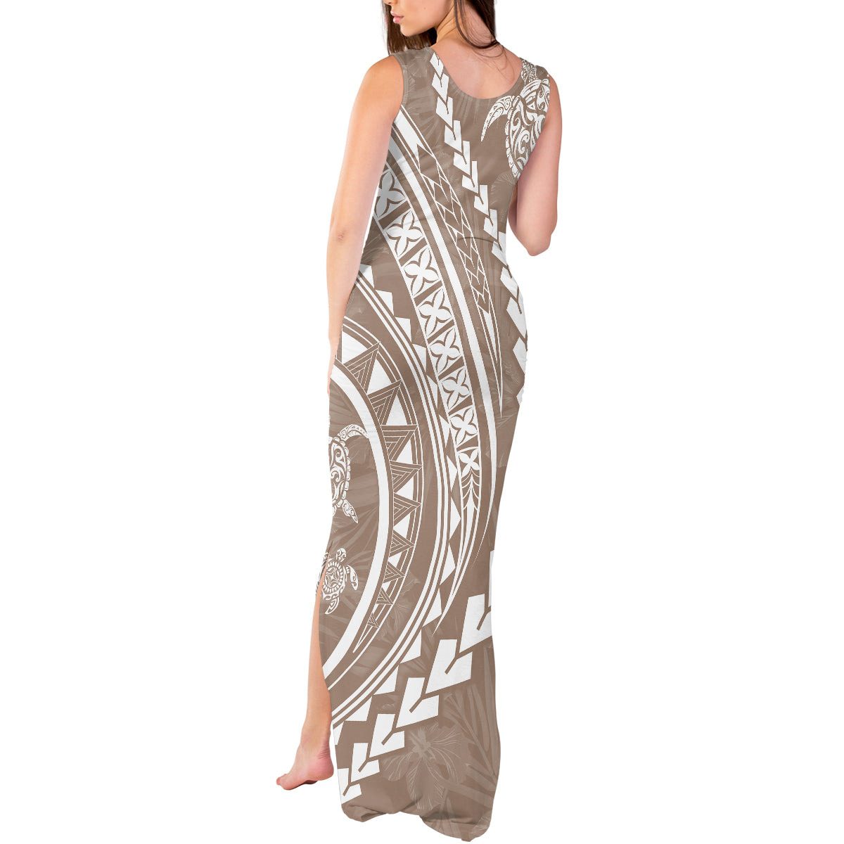 Polynesian Pride Tank Maxi Dress Turtle Hibiscus Luxury Style - Beige LT7 - Polynesian Pride