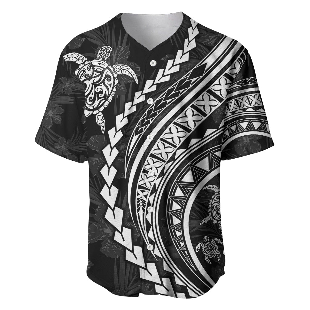 Polynesian Pride Baseball Jersey Turtle Hibiscus Luxury Style - Black LT7 Black - Polynesian Pride