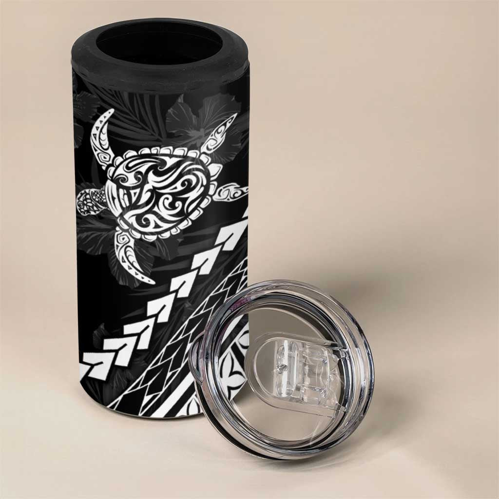 Polynesian Pride 4 in 1 Can Cooler Tumbler Turtle Hibiscus Luxury Style - Black