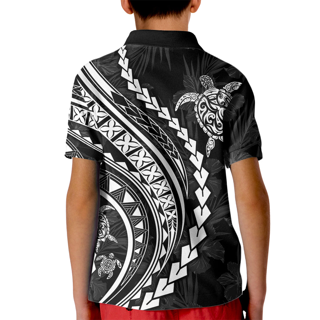 Polynesian Pride Kid Polo Shirt Turtle Hibiscus Luxury Style - Black LT7 - Polynesian Pride