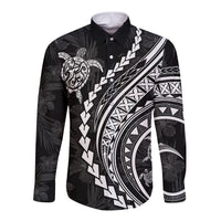 Polynesian Pride Long Sleeve Button Shirt Turtle Hibiscus Luxury Style - Black LT7 Unisex Black - Polynesian Pride