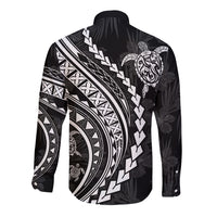 Polynesian Pride Long Sleeve Button Shirt Turtle Hibiscus Luxury Style - Black LT7 - Polynesian Pride