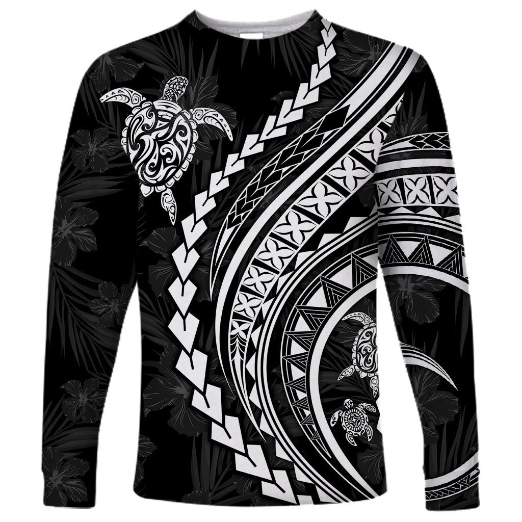 Polynesian Pride Long Sleeve Shirt Turtle Hibiscus Luxury Style - Black LT7 Unisex Black - Polynesian Pride