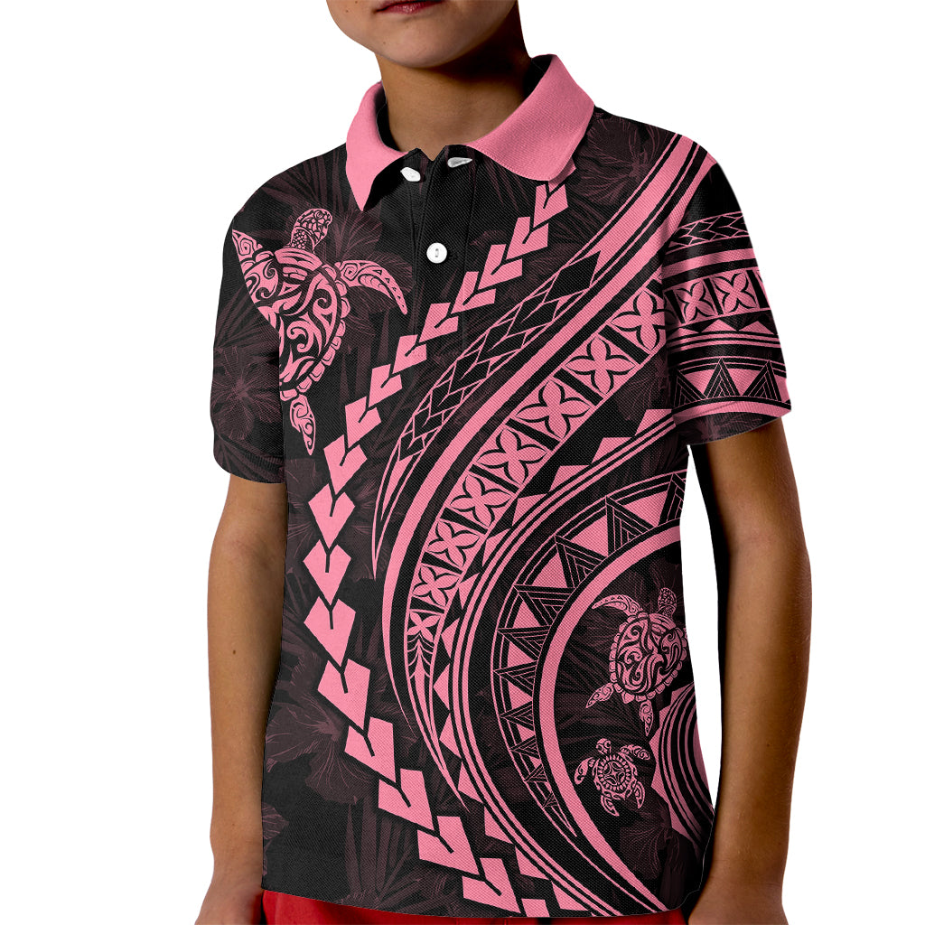 Polynesian Pride Kid Polo Shirt Turtle Hibiscus Luxury Style - Carnation Pink LT7 Kid Carnation Pink - Polynesian Pride