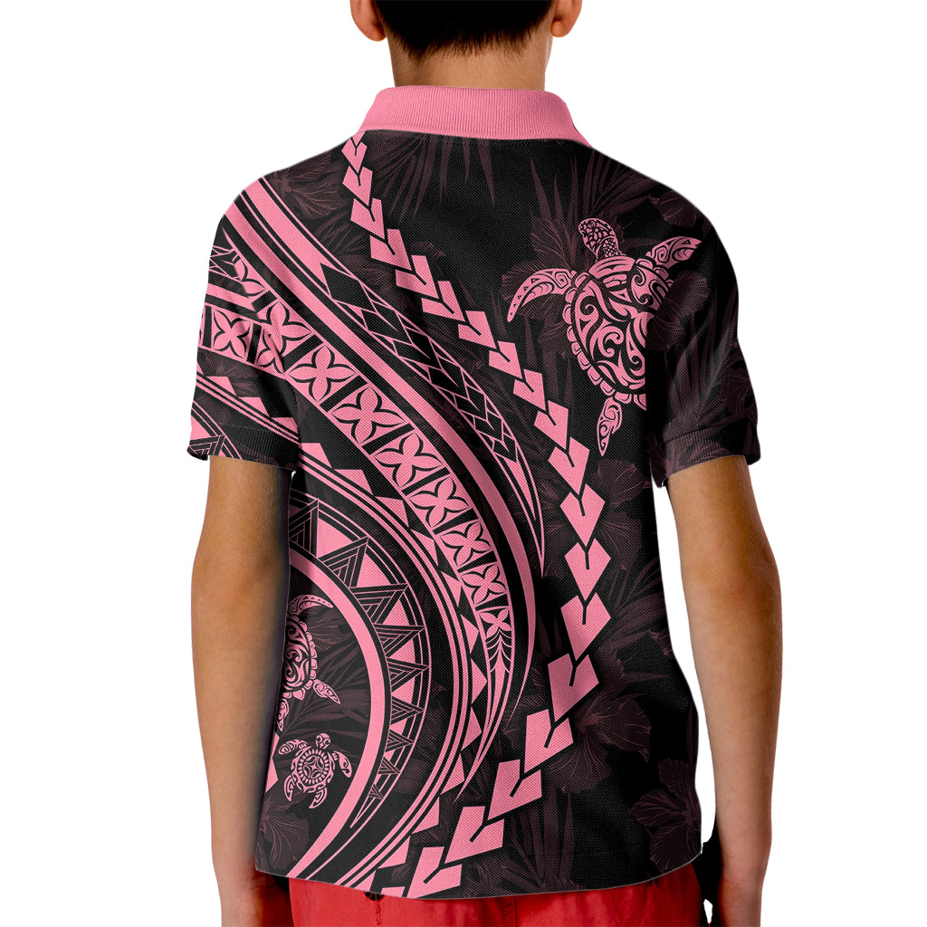 Polynesian Pride Kid Polo Shirt Turtle Hibiscus Luxury Style - Carnation Pink LT7 - Polynesian Pride