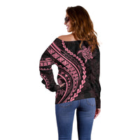 Polynesian Pride Off Shoulder Sweater Turtle Hibiscus Luxury Style - Carnation Pink LT7 - Polynesian Pride