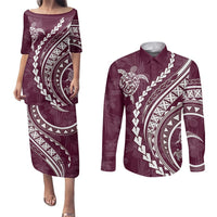Polynesian Pride Couples Matching Puletasi Dress and Long Sleeve Button Shirts Turtle Hibiscus Luxury Style - Champagne LT7 Champagne - Polynesian Pride