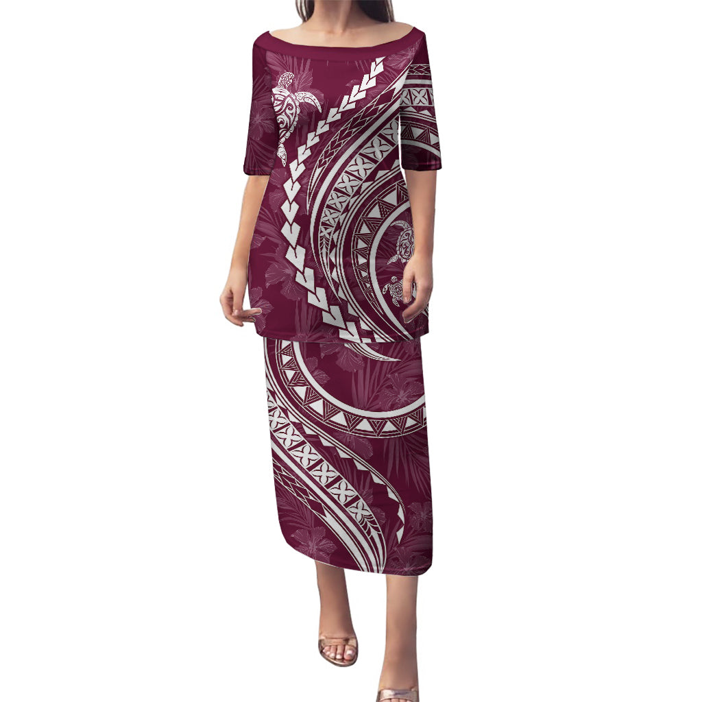 Polynesian Pride Puletasi Turtle Hibiscus Luxury Style - Champagne LT7 Long Dress Champagne - Polynesian Pride