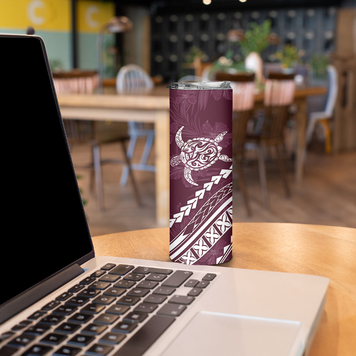 Polynesian Pride Skinny Tumbler Turtle Hibiscus Luxury Style - Champagne