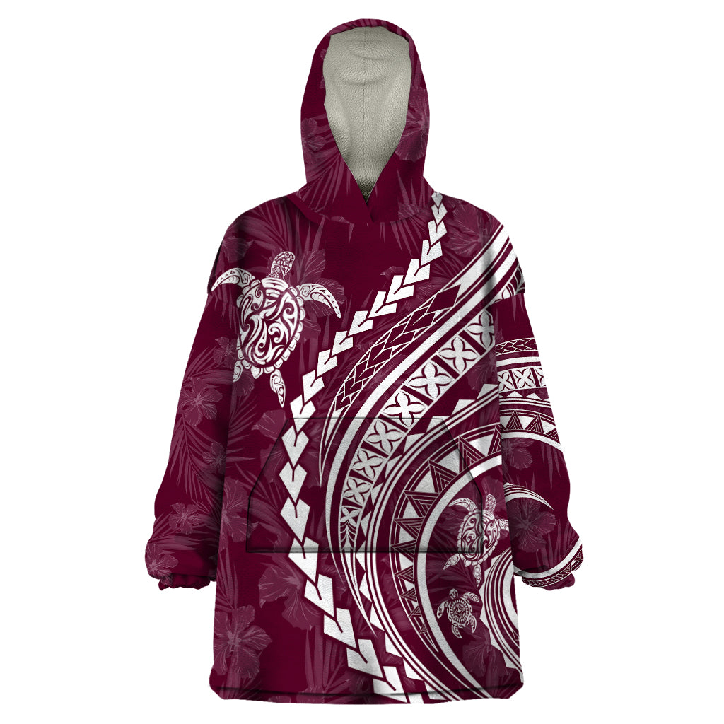 Polynesian Pride Wearable Blanket Hoodie Turtle Hibiscus Luxury Style - Champagne LT7 One Size Champagne - Polynesian Pride