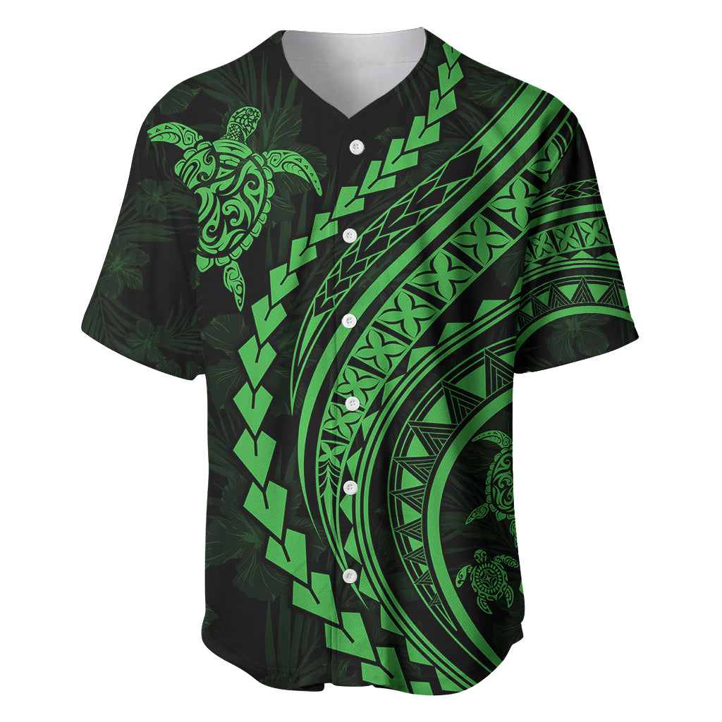 Polynesian Pride Baseball Jersey Turtle Hibiscus Luxury Style - Green LT7 Green - Polynesian Pride