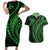 Polynesian Pride Couples Matching Short Sleeve Bodycon Dress and Hawaiian Shirt Turtle Hibiscus Luxury Style - Green LT7 Green - Polynesian Pride