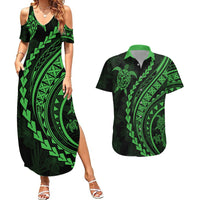 Polynesian Pride Couples Matching Summer Maxi Dress and Hawaiian Shirt Turtle Hibiscus Luxury Style - Green LT7 Green - Polynesian Pride