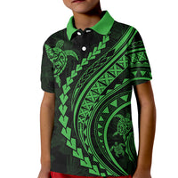 Polynesian Pride Kid Polo Shirt Turtle Hibiscus Luxury Style - Green LT7 Kid Green - Polynesian Pride