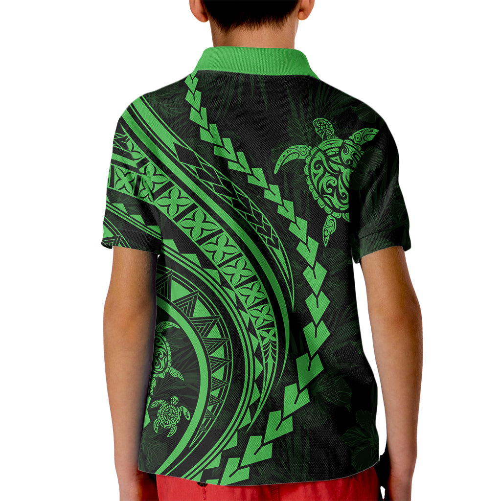 Polynesian Pride Kid Polo Shirt Turtle Hibiscus Luxury Style - Green LT7 - Polynesian Pride