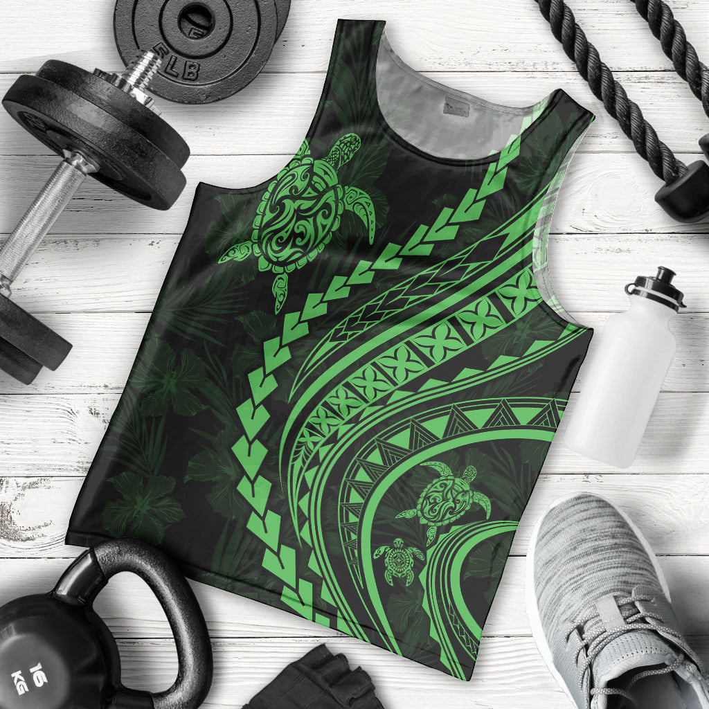 Polynesian Pride Men Tank Top Turtle Hibiscus Luxury Style - Green LT7 Green - Polynesian Pride