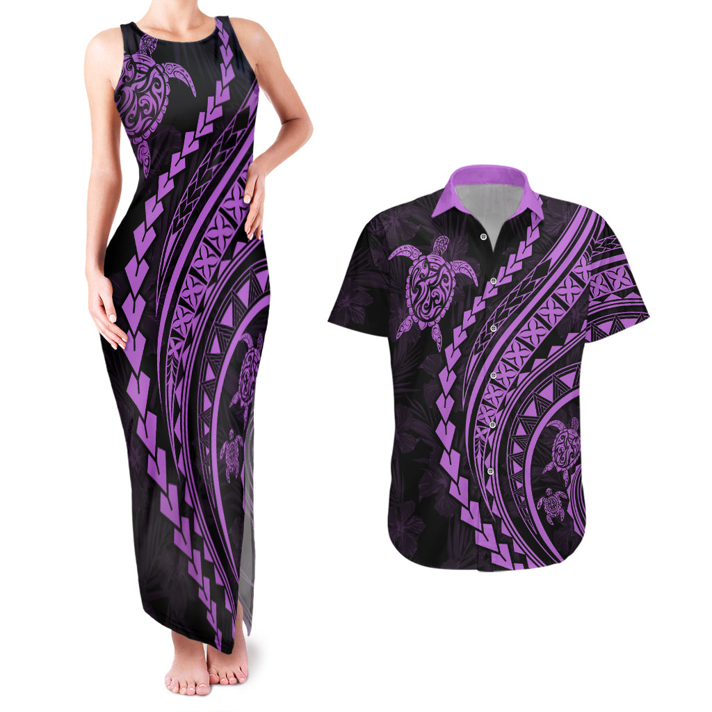 Polynesian Pride Couples Matching Tank Maxi Dress and Hawaiian Shirt Turtle Hibiscus Luxury Style - Lilac LT7 Lilac - Polynesian Pride