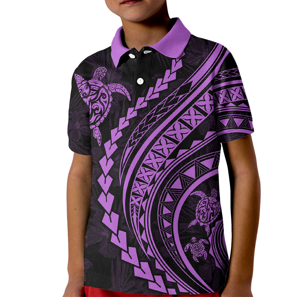 Polynesian Pride Kid Polo Shirt Turtle Hibiscus Luxury Style - Lilac LT7 Kid Lilac - Polynesian Pride