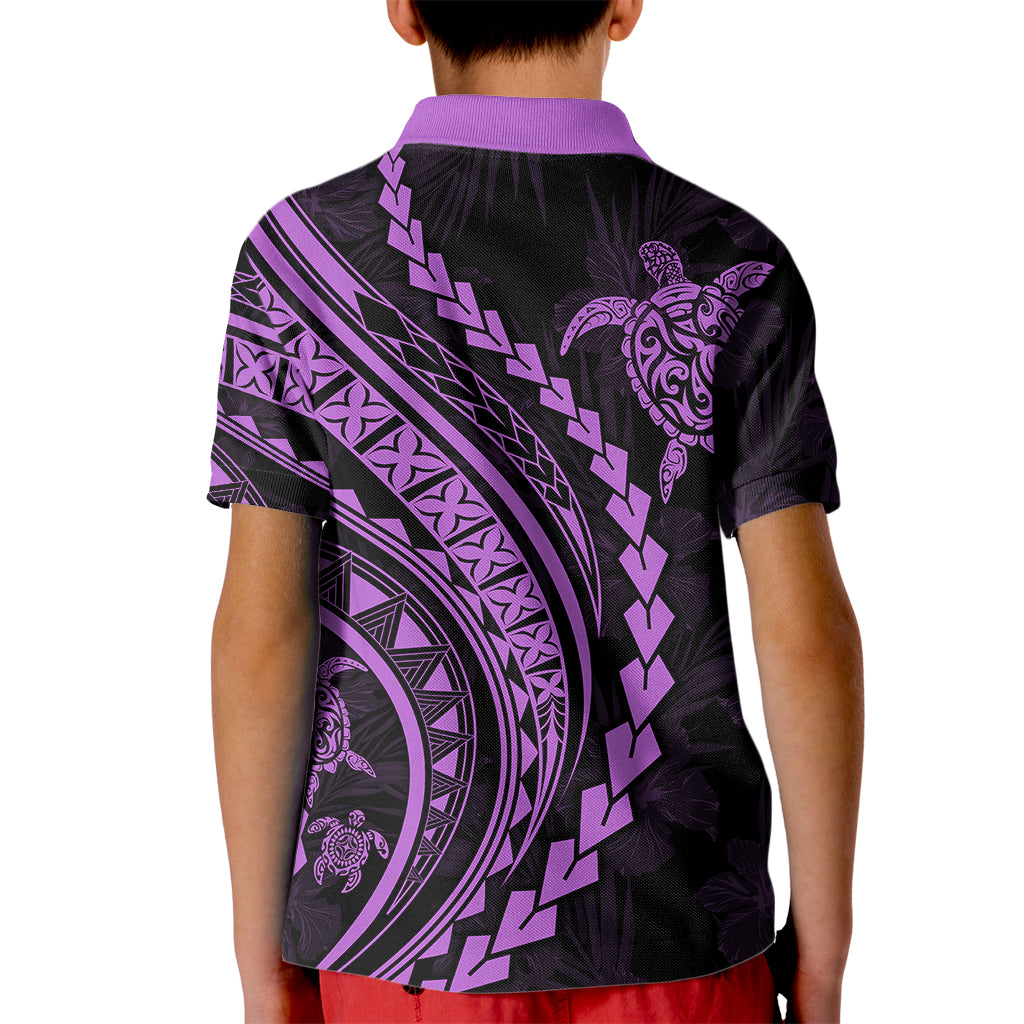 Polynesian Pride Kid Polo Shirt Turtle Hibiscus Luxury Style - Lilac LT7 - Polynesian Pride