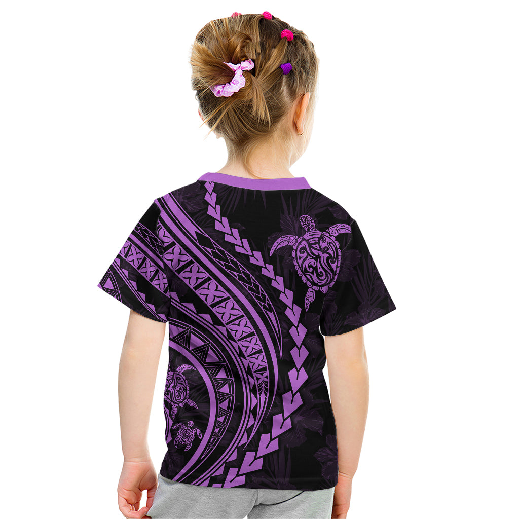 Polynesian Pride Kid T Shirt Turtle Hibiscus Luxury Style - Lilac LT7 - Polynesian Pride