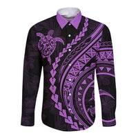 Polynesian Pride Long Sleeve Button Shirt Turtle Hibiscus Luxury Style - Lilac LT7 Unisex Lilac - Polynesian Pride