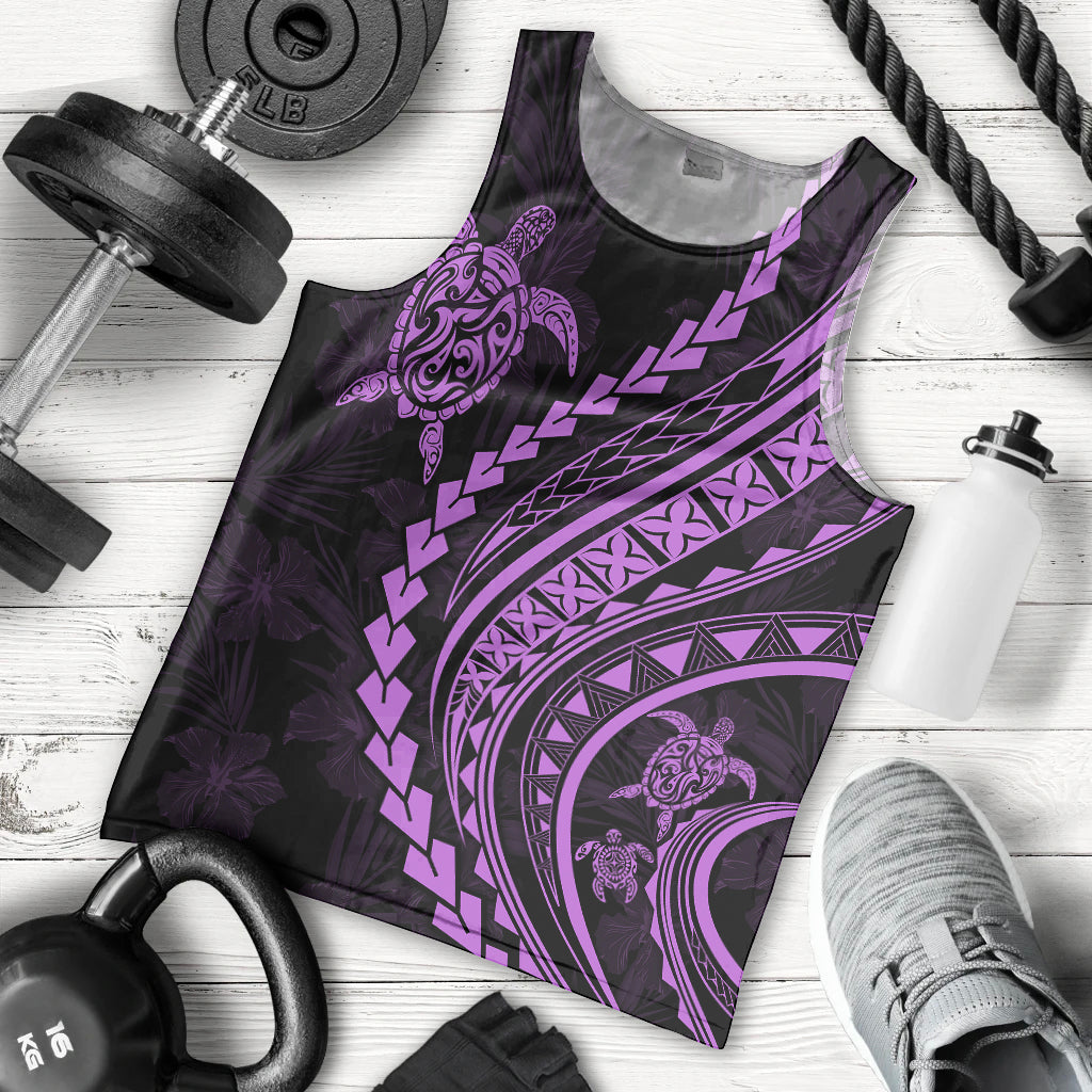 Polynesian Pride Men Tank Top Turtle Hibiscus Luxury Style - Lilac LT7 Lilac - Polynesian Pride