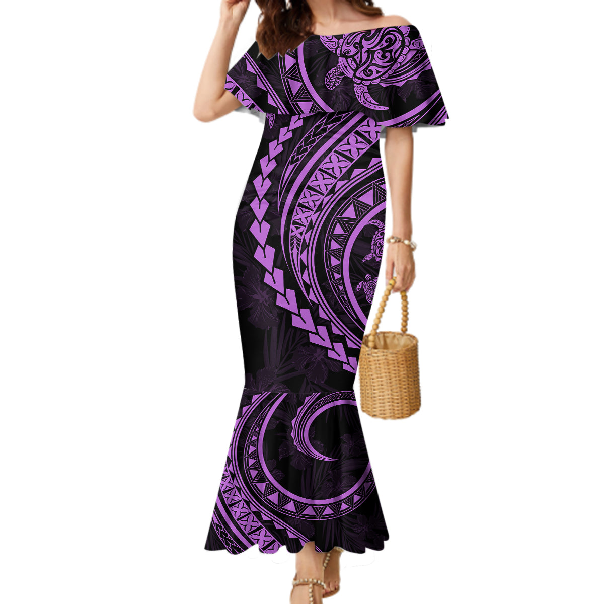 Polynesian Pride Mermaid Dress Turtle Hibiscus Luxury Style - Lilac LT7 Women Lilac - Polynesian Pride