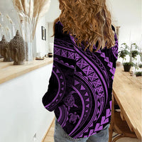 Polynesian Pride Women Casual Shirt Turtle Hibiscus Luxury Style - Lilac LT7 - Polynesian Pride