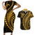 Polynesian Pride Couples Matching Short Sleeve Bodycon Dress and Hawaiian Shirt Turtle Hibiscus Luxury Style - Merigold LT7 Merigold - Polynesian Pride