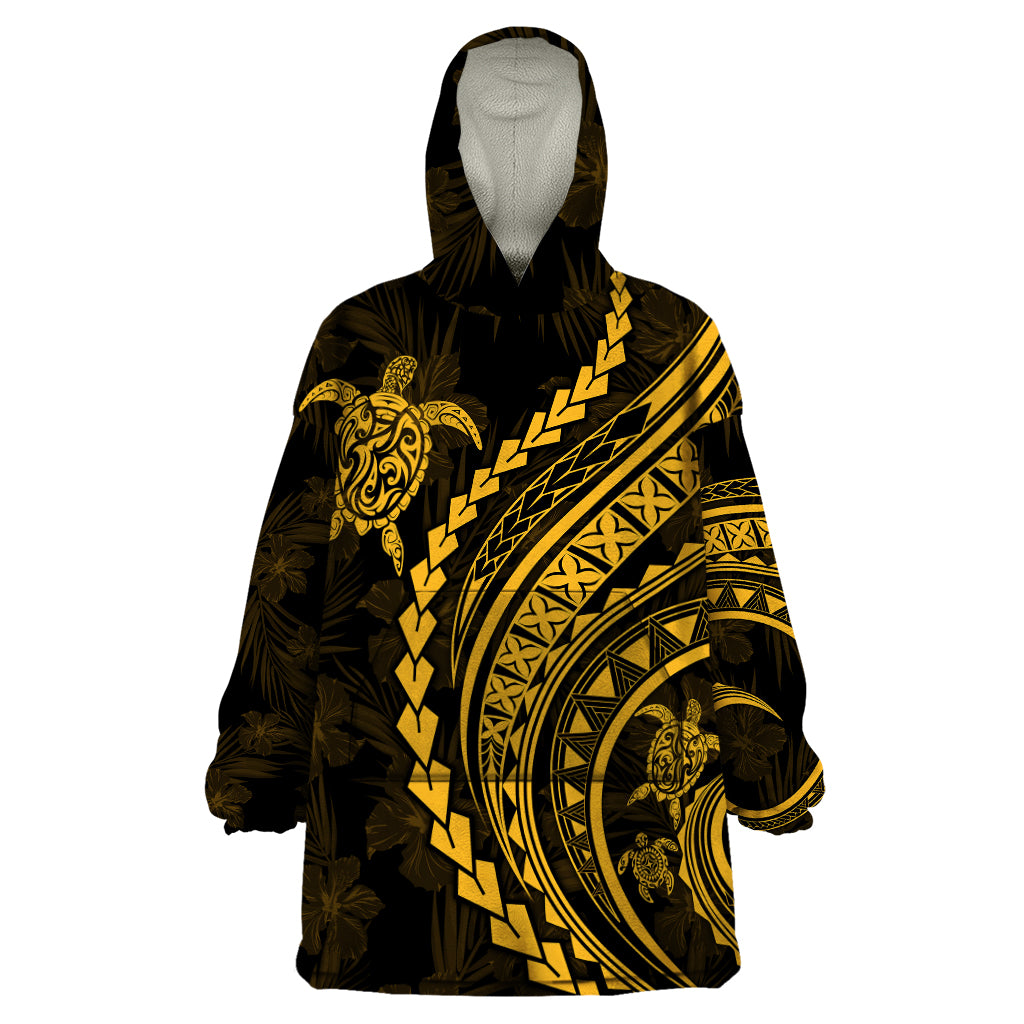 Polynesian Pride Wearable Blanket Hoodie Turtle Hibiscus Luxury Style - Merigold LT7 One Size Merigold - Polynesian Pride