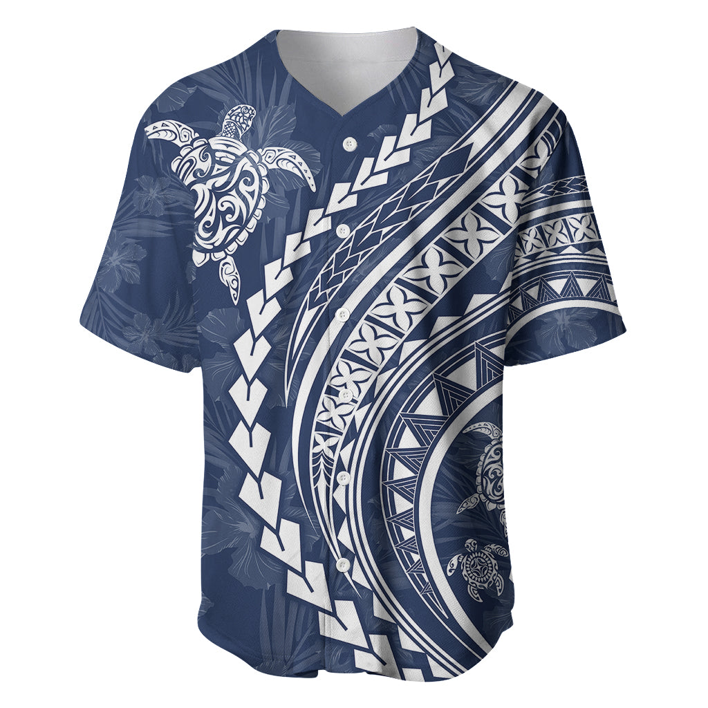 Polynesian Pride Baseball Jersey Turtle Hibiscus Luxury Style - Navy LT7 Navy - Polynesian Pride