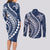 Polynesian Pride Couples Matching Long Sleeve Bodycon Dress and Long Sleeve Button Shirts Turtle Hibiscus Luxury Style - Navy LT7 - Polynesian Pride