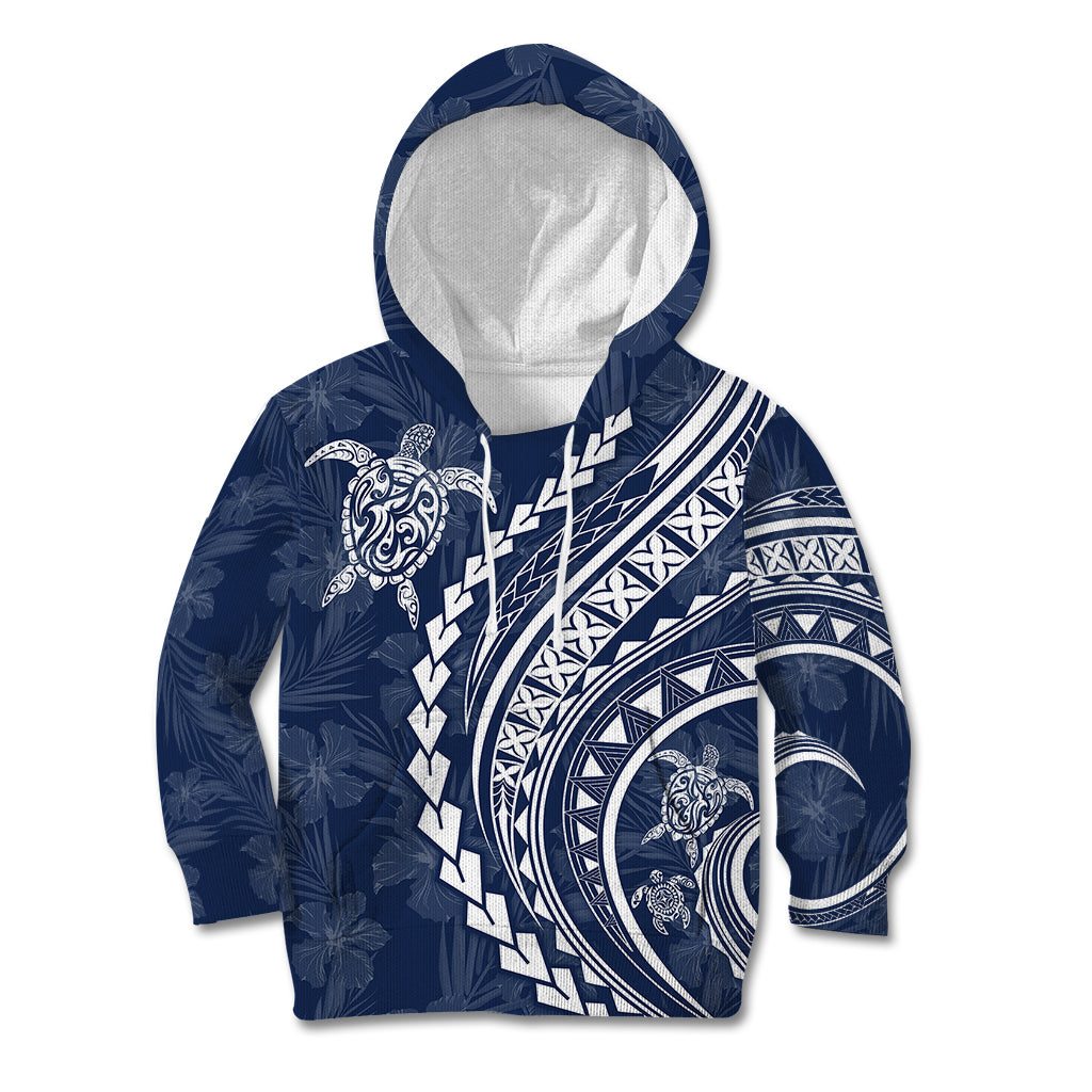 Polynesian Pride Kid Hoodie Turtle Hibiscus Luxury Style - Navy LT7 Hoodie Navy - Polynesian Pride