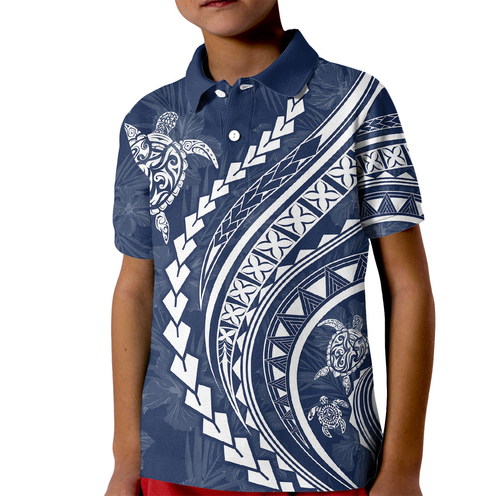 Polynesian Pride Kid Polo Shirt Turtle Hibiscus Luxury Style - Navy LT7 Kid Navy - Polynesian Pride