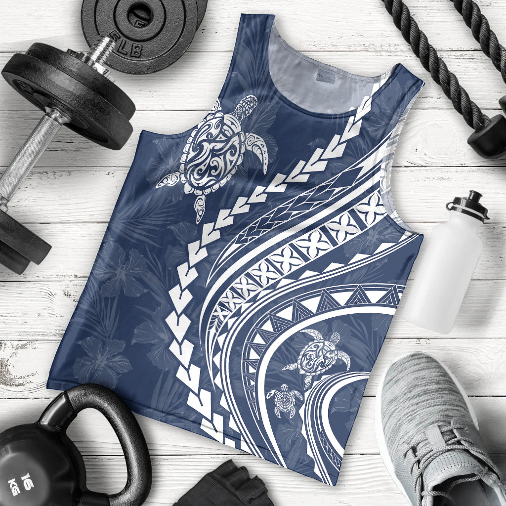 Polynesian Pride Men Tank Top Turtle Hibiscus Luxury Style - Navy LT7 Navy - Polynesian Pride