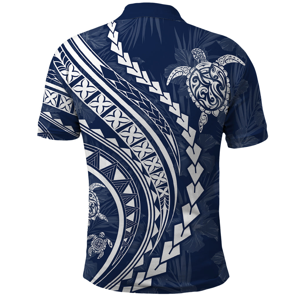 Polynesian Pride Polo Shirt Turtle Hibiscus Luxury Style - Navy LT7 - Polynesian Pride