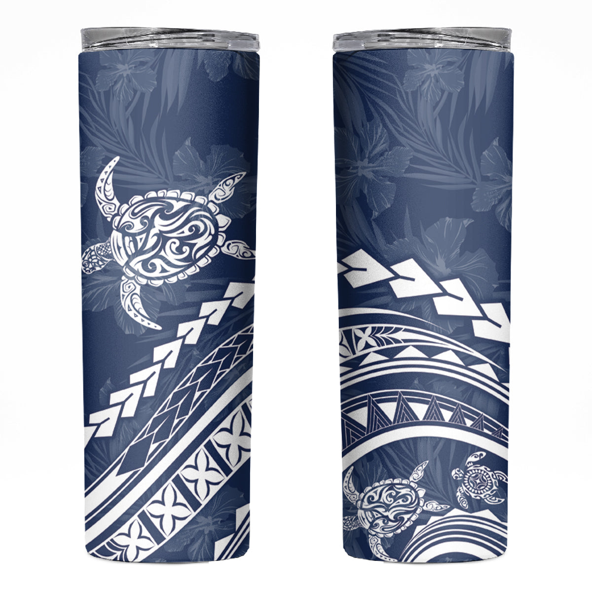 Polynesian Pride Skinny Tumbler Turtle Hibiscus Luxury Style - Navy