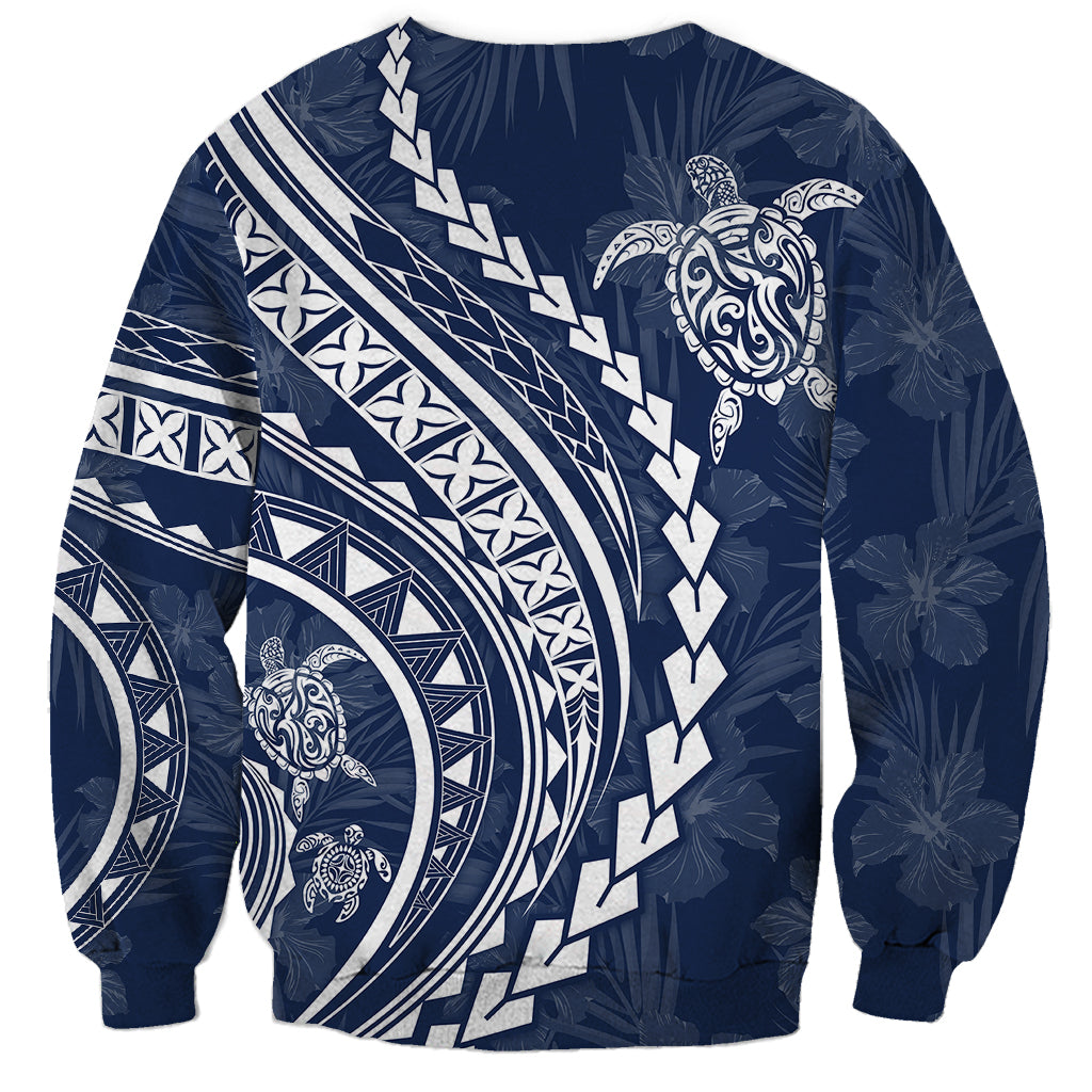 Polynesian Pride Sweatshirt Turtle Hibiscus Luxury Style - Navy LT7 - Polynesian Pride
