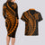 Polynesian Pride Couples Matching Long Sleeve Bodycon Dress and Hawaiian Shirt Turtle Hibiscus Luxury Style - Orange LT7 - Polynesian Pride