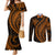 Polynesian Pride Couples Matching Mermaid Dress and Long Sleeve Button Shirts Turtle Hibiscus Luxury Style - Orange LT7 Orange - Polynesian Pride