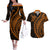 Polynesian Pride Couples Matching Off The Shoulder Long Sleeve Dress and Hawaiian Shirt Turtle Hibiscus Luxury Style - Orange LT7 Orange - Polynesian Pride